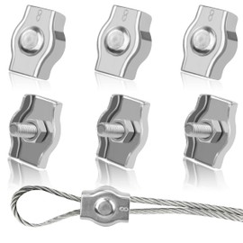 Tunejoy Wire Rope Clamp M8 Rope Clamp Stainless Steel 304 Wire Clamp for Wire Ropes of 8 mm Securing Ropes Steel Wire Washing Line Pack of 6