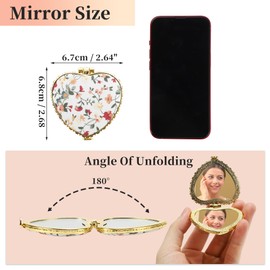 VOCOSTE Compact Mirror for Purses, Flower Pocket Mirror, Heart Shape Mini Mirror, Floral Small Mirror for Purse, Folding Mirror Compact Travel Portable Pocket Mirror for Women, White
