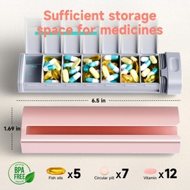 Travel Pill Organizer Weekly, 1 Time a Day ，Upgrade Premium Aluminum Alloy Daily Pill Box 7 Day, Portable Metal Pill Case, Cute Pill Holder to Hold Vitamins, Medicines, Pills, Supplements (Pink)