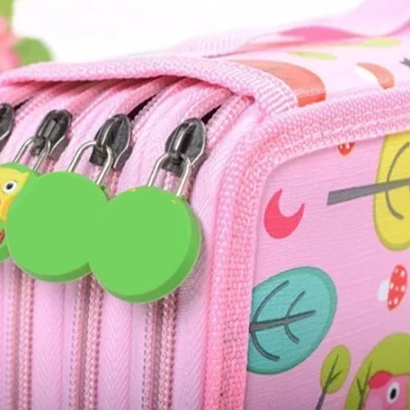 Large Pencil Case Cartoon Pink 4 Tiers 72 Holes Impact