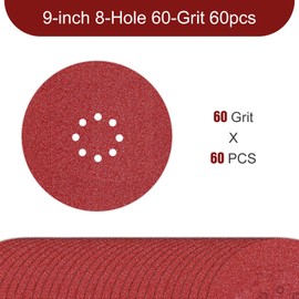 9 inch Sanding Discs 60 Grit 8 Holes Hook and Loop Sandpaper for Drywall Sander 60Pack