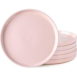 AmorArc Ceramic Dinner Plates Set of 6, 10.25 Inch Stoneware Plates for Kitchen,Modern Flat Dinnerware Dishes Set,Microwave& Dishwasher Safe, Scratch Resistant-Pink