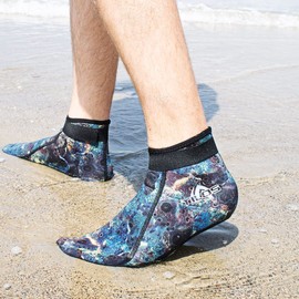 Tilos 2mm Neoprene Cinch Socks - Hypoallergenic, Non-Slip, Durable Water Socks for Diving, Snorkeling, Water Aerobics & More (M, Green Camo)