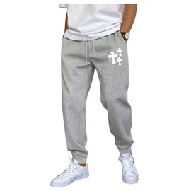 SOLY HUX Men's Drawstring Waist Jogger Sweatpants Gothic Gym Workout Athletic Pants with Pockets Light Grey Large