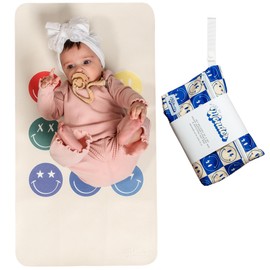 Miles of Wonder Portable Changing Mat with Reusable Waterproof Wet Bag,(16 x 30 Inches) Baby Changing Mat, Non-Toxic Changing Pad Portable Folds and Wipes Clean, Baby Changing Pad Travel (Smiley Face)