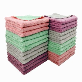 QURIPE 24-Pack 9.85"x9.85" Microfiber Cleaning Cloth, Kitchen Cloth Dish Towels, Double-Sided Premium Dishcloths , Reusable Household Cleaning Cloths for House Furniture Table Kitchen Glass Cleaning
