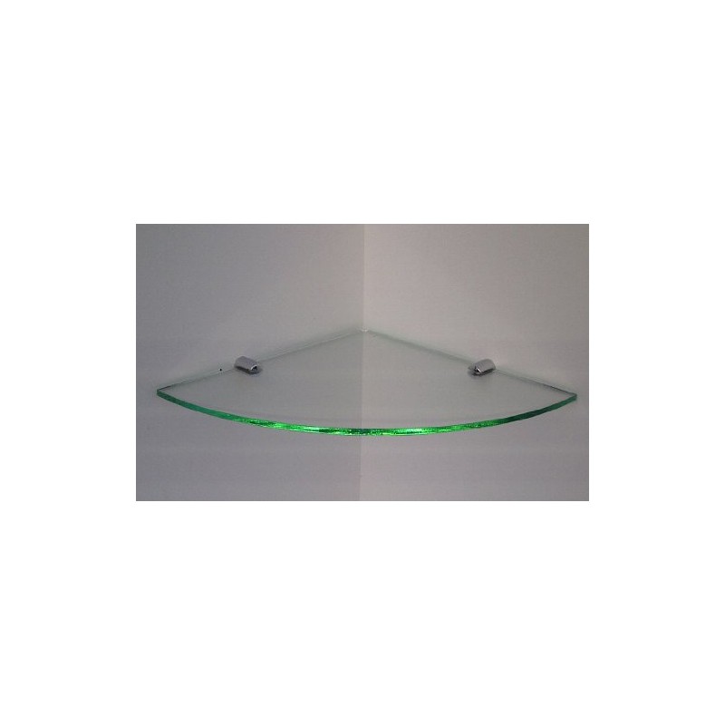 SMALL GLASS EFFECT ACRYLIC CORNER SHELF WITH CHROME FIXING BRACKETS180mm