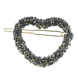 Ladies Girls Stencil Diamante Crystal Encrusted Hair Barrette Slide Clip Heart (Blue Grey)