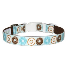 Blue Donuts Dog Collar - Light Blue and Brown Doughnuts - 100% Cotton - 4 Sizes - 3/4 Inch Wide (X-Large 17-27")
