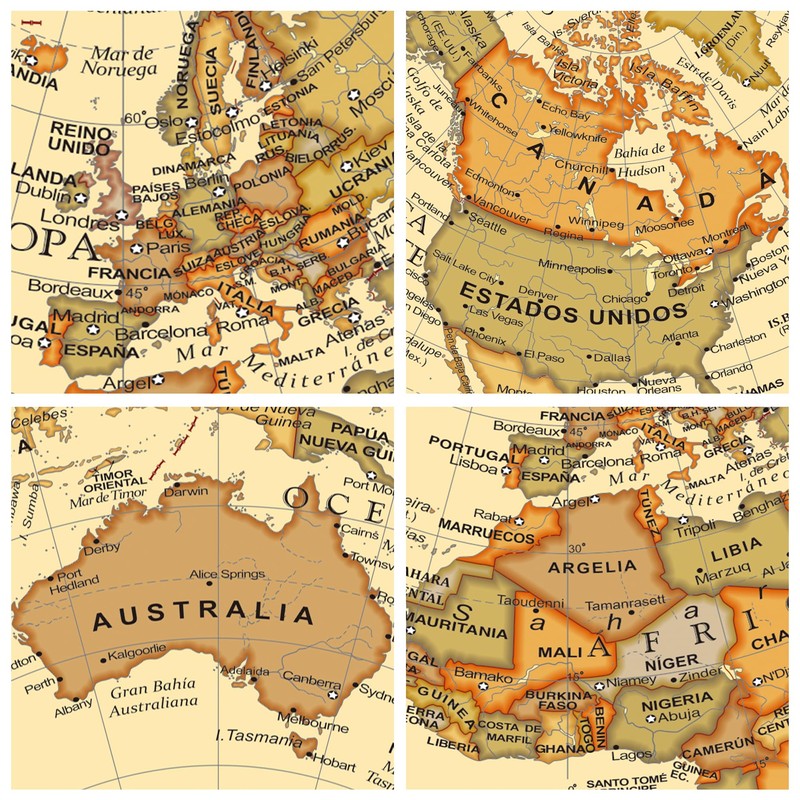Exerz 14 cm Antique Globe Spanish Map - Metal Base