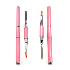 2 Pack of Polygel Brush and Picker Dual-Ended 2 IN 1 Design Stainless Steel Gel Nail Brush Polygel Slice Tool for PolyGel UV Gel Acrylic Nails Extension Quick Building Gel(Pink)