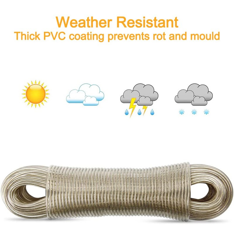 Washing Line Rope With Steel Core, Heavy Duty Laundry Lines,