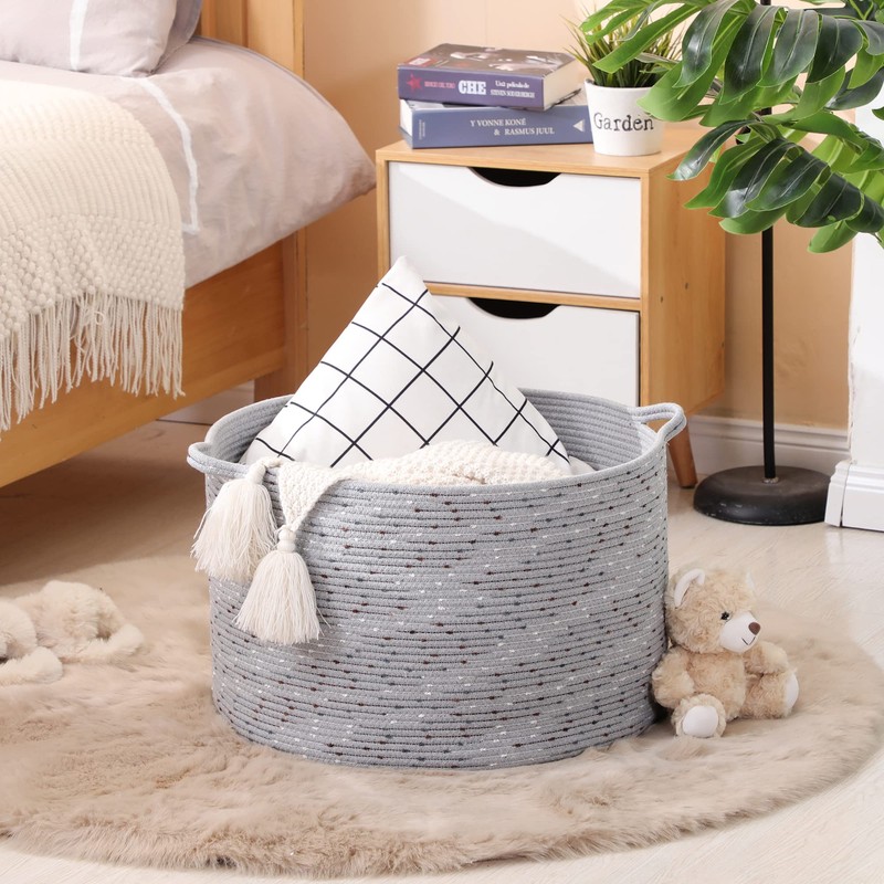 KAKAMAY Large Blanket Basket (20"x13"),Woven Baskets for storage Baby Laundry