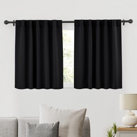 RYB HOME Bathroom Curtains Blackout - Thermal Insulating Privacy Small Window Curtains Short for Bedroom Basement Kitchen Kids Nursery Closet Cabinet, Wide 42 x Long 30 inches, 2 Panels, Black