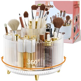 fanado 360 Rotate Makeup Brush Holder Organizer, Makeup Organizers Countertop, Makeup organization and Skincare Storage for Vanity, Desktop, Bathroom (Clear)