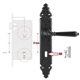 ALSTEN TECH Door Fitting Handle Set Door Handle BB PZ WC Black Door Handle Wrought Iron (72 BB - Deadbeard)