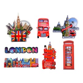 Set of 8 London Skyline Design Wooden & Plastic Fridge Magnets (Shoponica)
