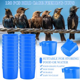 Ziliny 120 Pcs Cage Cups Chicken Birds Feeder Cups Plastic Hanging Chicken Feeders and Waterers Cup 8 oz Feeding Bowl for Gamefowl Supplies Pet Pigeon Poultry Parrot Parakeet Rooster Rabbit(Blue)