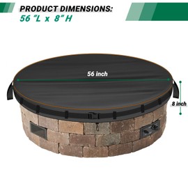 Fire Pit Cover Round for In Ground Firepit,420D Oxford Waterproof Outdoor Fire Pit Table Cover Protector Ground Stone Fire Pit Dust Cover (Black, Round 56" D x 8" H)