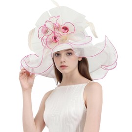 ZYACTU Women's Organza Church Kentucky Hat Fascinator Cocktail Tea Party Derby Sun Hats 022-Pink White