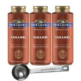 Ghirardelli Caramel Sauce Squeeze Bottle, 16 Ounce (Pack 3) with Ghirardelli Stamped Barista Spoon