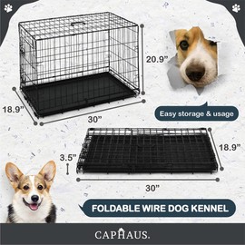 CAPHAUS Foldable Dog Crate Wire Metal Dog Kennel w/Leak-Proof Pan & Protecting Feet & Divider Panel, Single Door, Small, Medium & Large Dog Crate Indoor Wire Dog Cage, 30” New Version w/Single Door
