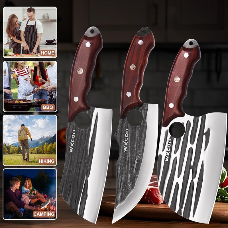 WXCOO Butcher Knife Set - 4pcs Hand Forged Meat Cleaver