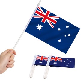 Anley Australia Mini Flag 12 Pack - Hand Held Small Miniature Australian Flags on Stick - Fade Resistant & Vivid Colors - 5x8 Inch with Solid Pole & Spear Top