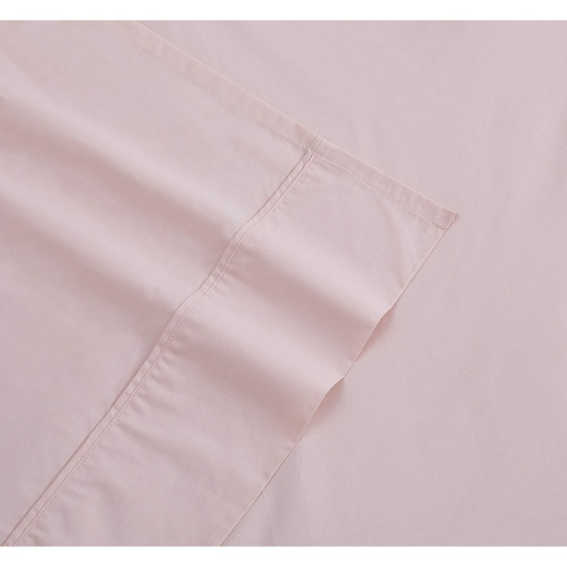 Brooklyn Loom Solid Cotton Percale Sheet Set, Queen, Blush