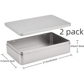 MMBOX 8.5 by 5.3 by 1.9 Inch Silver Rectangular Empty Tin Box Containers, Gift, Jewelery and Storage Tin Kit, Home Organizer,215 x 135 x 48 mm/ 8.5 x 5.3 x 1.9 inch