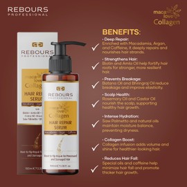 REBOURS Maca Love Collagen Hair Repair Serum – Macadamia, Argan, Batana & Bhringraj Oils – Nourishing & Strengthening Treatment for Damaged Hair – 3.38 fl. oz