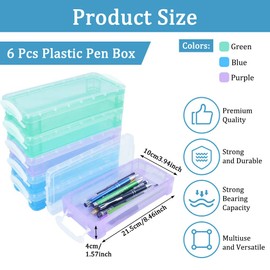 THATSRAD Pack of 6 Stackable Pen Box Pens Storage Boxes Pen Box Transparent Pencil Boxes Plastic Pen Storage Pens Box for Colouring Pencils Watercolour Pen Stationery 21.5 x 10 x 4 cm, Green, blue,