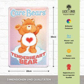LUCKYLINDE Tin Sign Suitable for Lucky Bears Fans - 80s Cartoon Hab-Dich-Lieb Bear - Care Bears Retro Sign, TV, TV Series Sign, 20 x 30 cm (Tenderheart Bear)