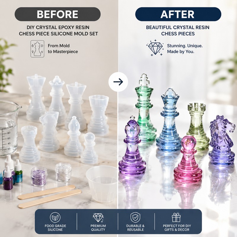 3D Chess Piece Silicone Mold for Resin Crafts – Reusable