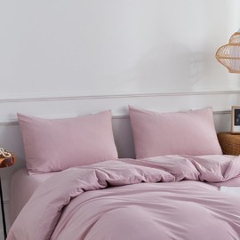 TazmKezm Purple 100% Cotton Pillowcases Standard Size 2 Pack Envelope Closure Linen Feel Textured Natural Soft and Durable 20x26 Inch Purple Pillow Cases