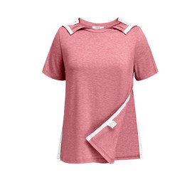 Deyeek Post Shoulder Surgery Shirts for Women Recovery Tear Away Short Sleeve Hospital Gown Full Open Side Snap Chemo Shirts Dark Pink M