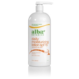 Alba Botanica Daily Moisturizing Lotion SPF 15, Normal to Dry Skin, with Shea Butter and Aloe, 32 Oz (Packaging May Vary)