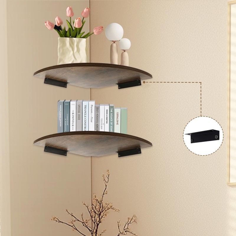 JJL Corner Shelves, 12 Inch Deep Corner Shelf Wall Mounted