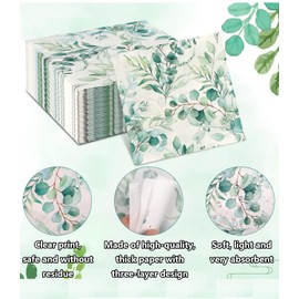 Frundoo Pack of 80 Napkins Eucalyptus Green Eucalyptus Decorative Napkins Eucalyptus Green Used for Weddings, Birthdays, Christenings, Confirmations Pattern 1