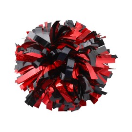 Cheerleading Pom Poms Metalic Holographic Cheerleader with Baton Handle 6 inch 1 Pair 2 Pieces (Red/Black)