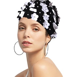 Floral Swimming Cap Women Swimming Cap for Long Hair Short Hair Vintage Swimming Cap Hat Flower Bathing Cap Super Elastic Swim Caps Lightweight Swim Hat Shower Cap Diving Hat for Women Ladies Teens
