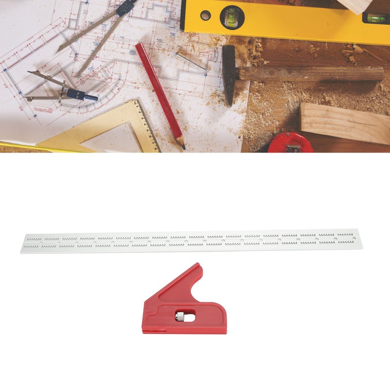 18 Inch Woodworking Edge Ruler with Fixator Serrated Design Angle