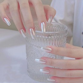 White Chrome Nail Powder Ice Transparent Aurora Pearl Chrome Nail Powder,Iridescent Nail Powder Glitters Metallic Pigment for Nails(2Pcs white)