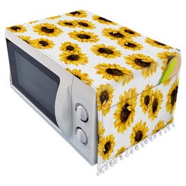 Microwave Oven Top Cover Dustproof Linen Machine Protector Decorative Kitchen Appliance Cover with Side Storage Pockets 11.8x35.4inches Blooming Sunflower