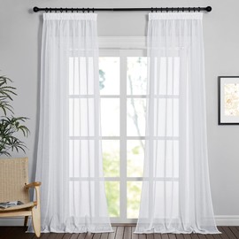PONY DANCE White Curtains, Living Room Curtains, Ruffle Tape, Set of 2, H 245 x W 140 cm, Transparent, Balcony Door Curtain