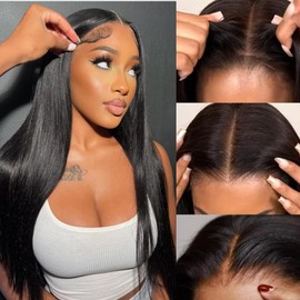 Wear and Go Glueless Wigs Human Hair Pre Plucked Pre Cut 180% density 5x5 Straight Lace Front Human Hair Wig for Black Women Ready to Wear Wigs 20 Inch Natural Color