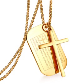 Cupimatch Cross Necklace with Bible Engraving Men's Necklace Prayer Stainless Steel Jewellery 61 cm Gold, Metal