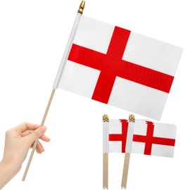 LoveVC 12Pcs 8×12 Inch England Flags Small English Flag on Wood Stick Mini Handheld Flags Decorations
