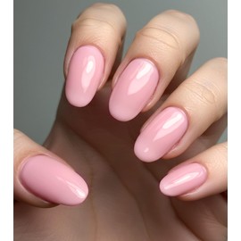 Morily Pink Press on Nails - Glossy Short Oval Fake Stick on Nails, Reusable Full Cover Artificial False Fingernails for Women, 24 Pcs in 12 Sizes