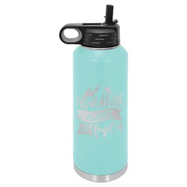 Adventure Awaits Water Bottle | Insulated Water Bottles | Laser Engraved Water Bottle | Stainless Steel Water Bottle with Straw (40 oz, Teal)